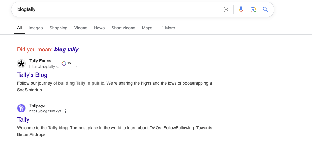 Google search result